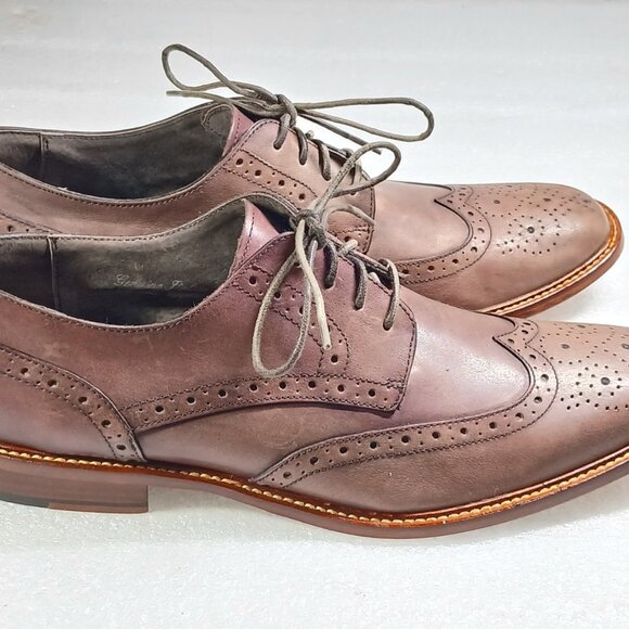 Joseph Abboud Italian Leather Wingtip Brogue Oxfords Mens 10.5 Brown EUC Italy - Picture 3 of 16